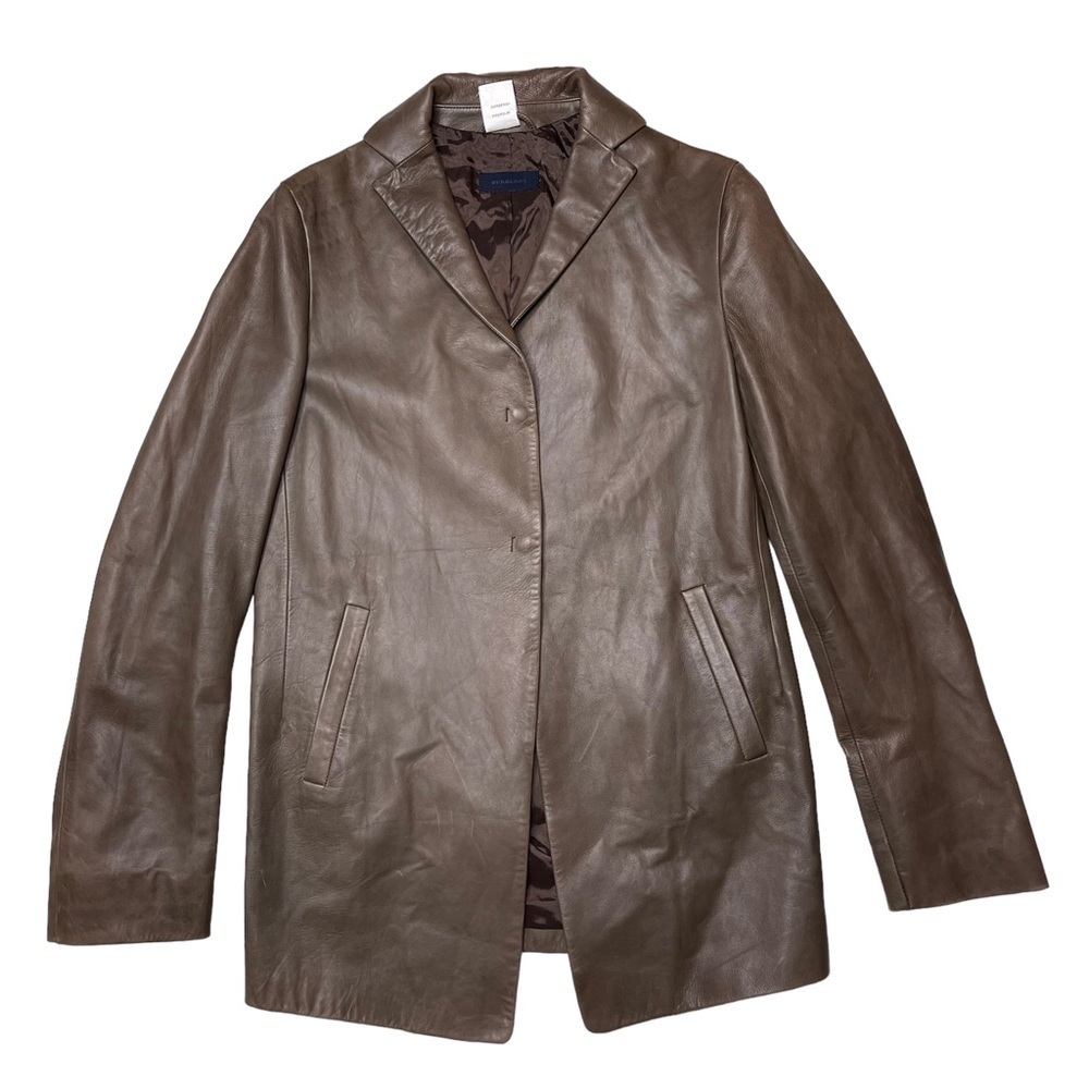 Burberry Prorsum Brown Soft Leather Jacket Snap Front US 6 Chic Classic